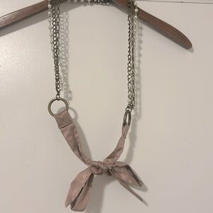 Never worn statement necklace/scarf with dusty rose satin-like bow - versatile.